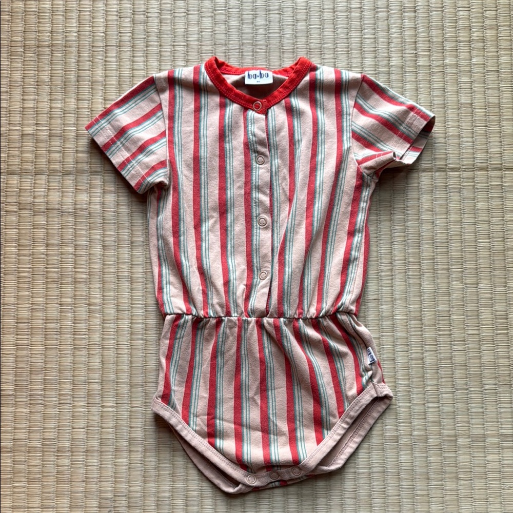 Red and Beige Striped Baby Romper
